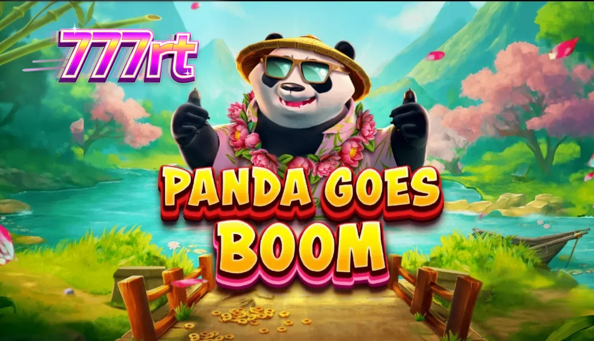 Panda Goes Boom slot game screen with tropical bamboo theme